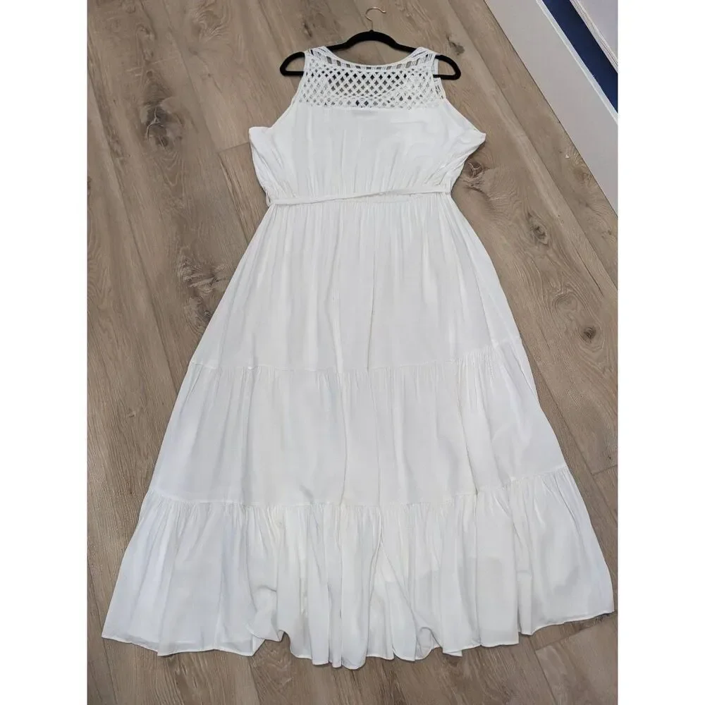 City Chic Maxi Tiered Crochet Dress Ivory Plus Size 18 1X BNWT Boho Bridal Beach